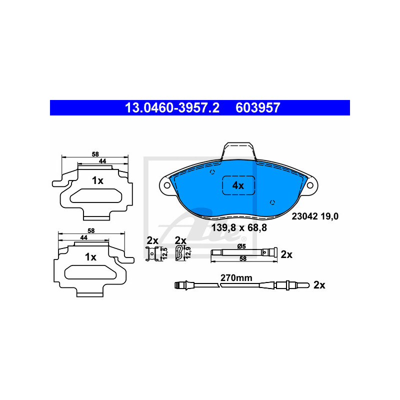 Jeu de quatre plaquettes de frein à disque ATE