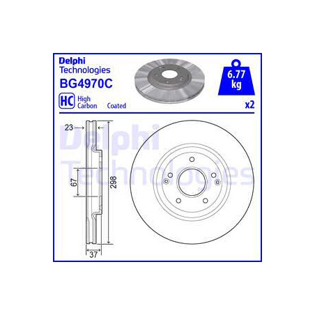 Jeu de 2 disques de frein DELPHI