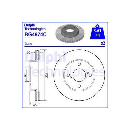 Jeu de 2 disques de frein DELPHI