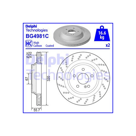 Jeu de 2 disques de frein DELPHI