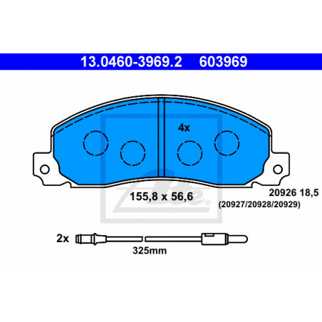 Jeu de quatre plaquettes de frein à disque ATE