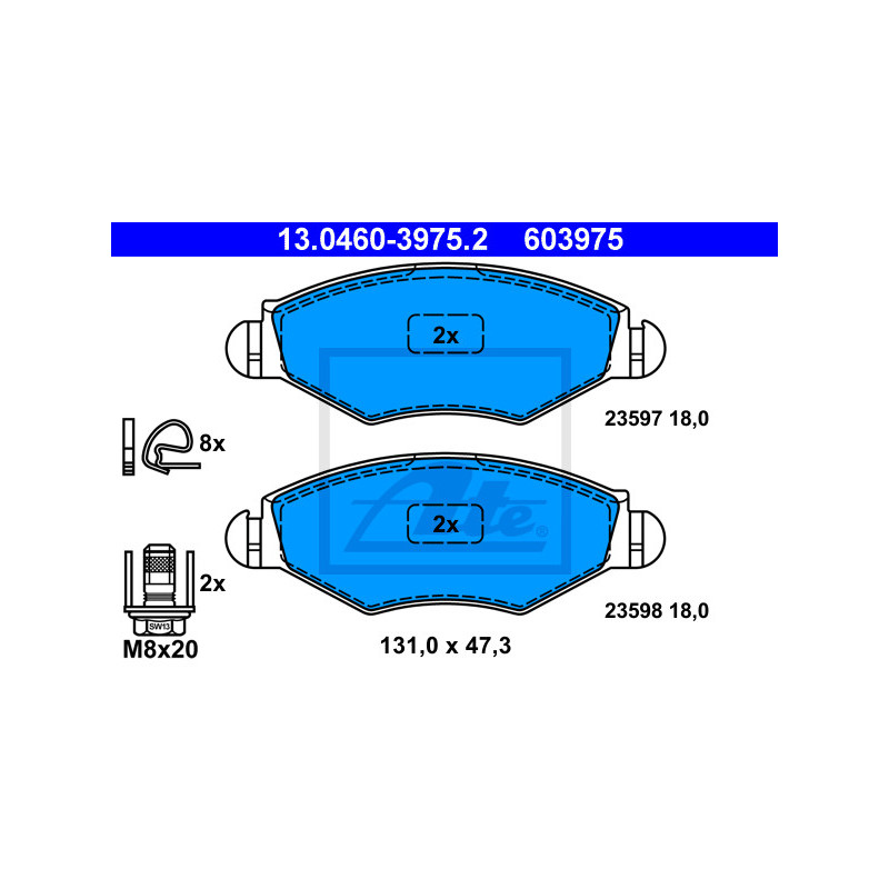 Jeu de quatre plaquettes de frein à disque ATE