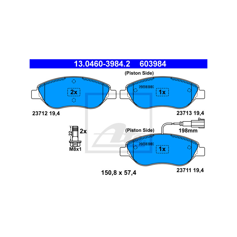 Jeu de quatre plaquettes de frein à disque ATE