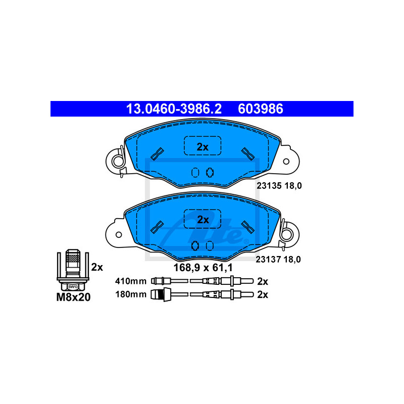 Jeu de quatre plaquettes de frein à disque ATE