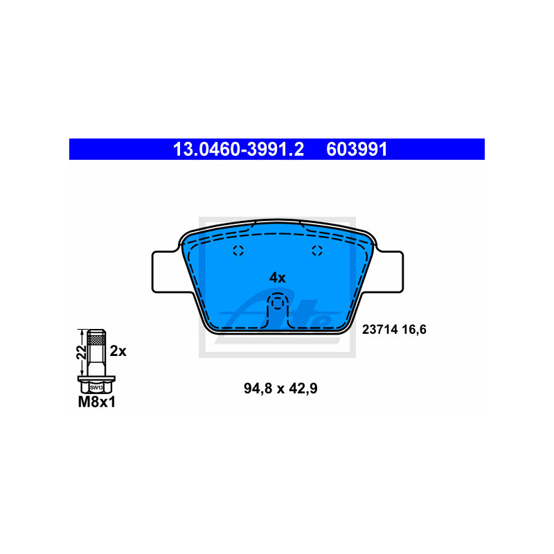 Jeu de quatre plaquettes de frein à disque ATE