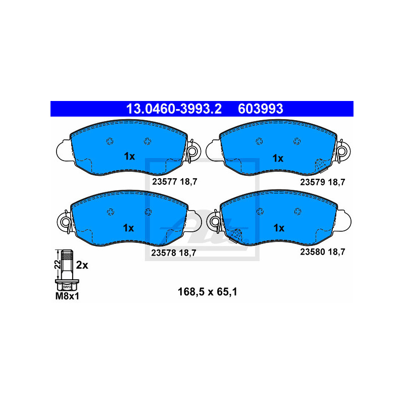 Jeu de quatre plaquettes de frein à disque ATE
