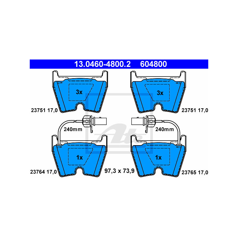 Jeu de quatre plaquettes de frein à disque ATE