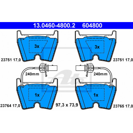 Jeu de quatre plaquettes de frein à disque ATE