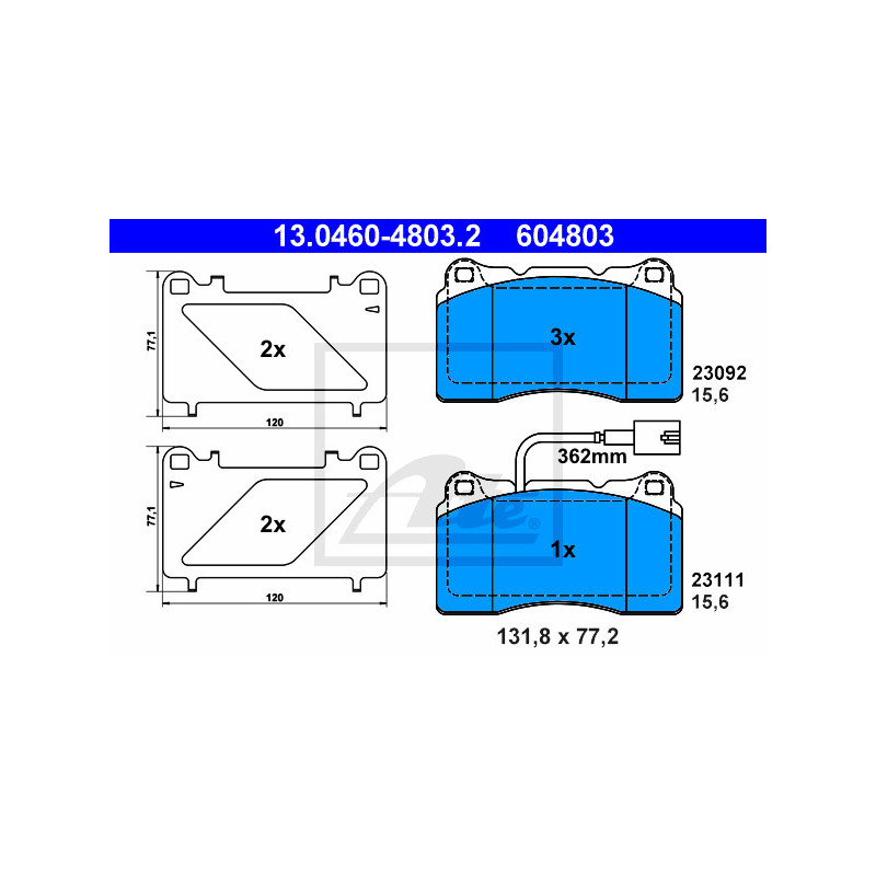 Jeu de quatre plaquettes de frein à disque ATE