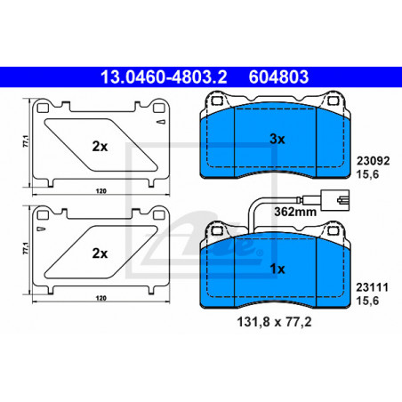 Jeu de quatre plaquettes de frein à disque ATE