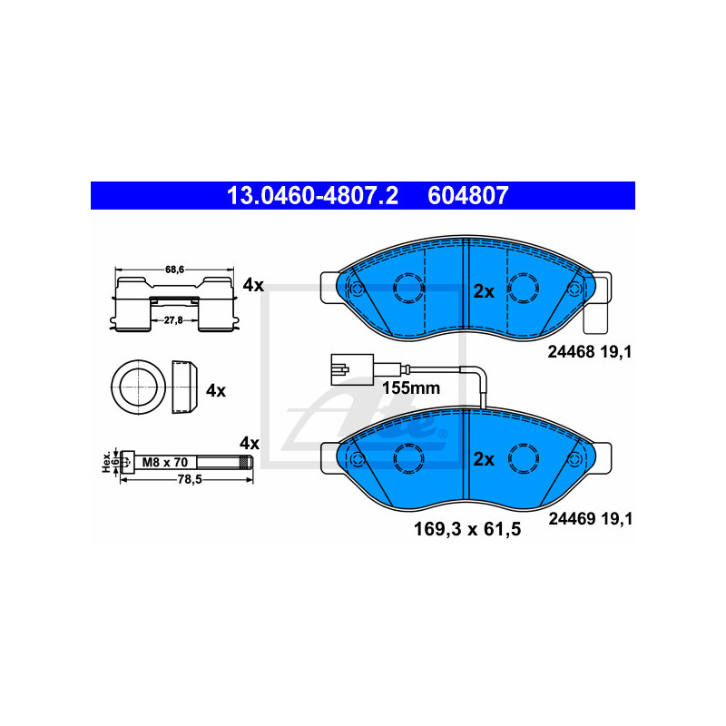 Jeu de quatre plaquettes de frein à disque ATE