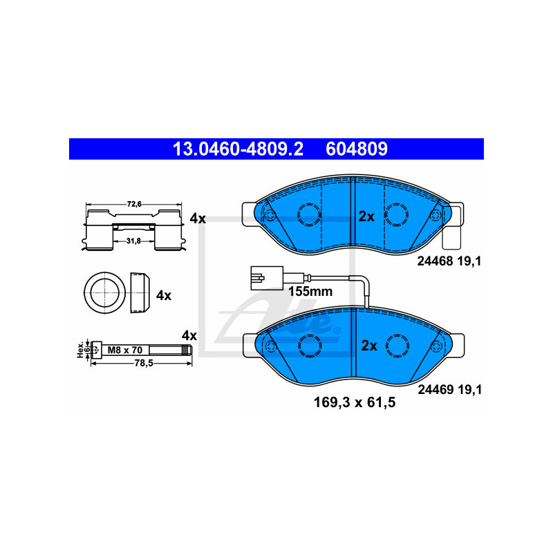 Jeu de quatre plaquettes de frein à disque ATE