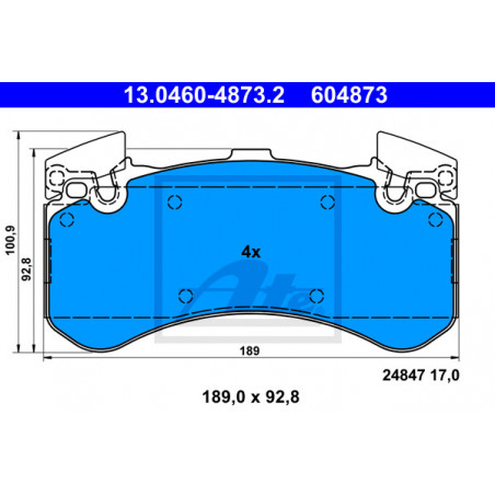 Jeu de quatre plaquettes de frein à disque ATE
