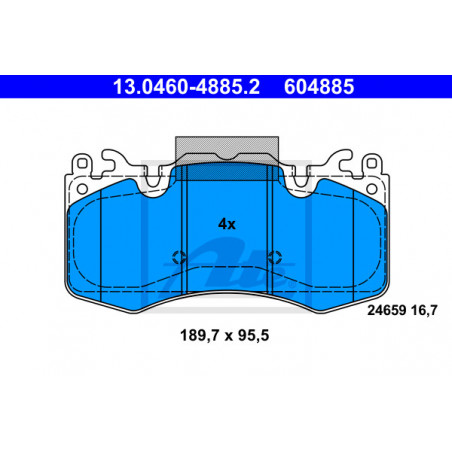 Jeu de quatre plaquettes de frein à disque ATE