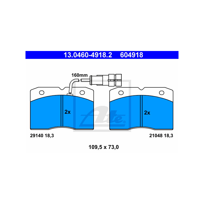 Jeu de quatre plaquettes de frein à disque ATE
