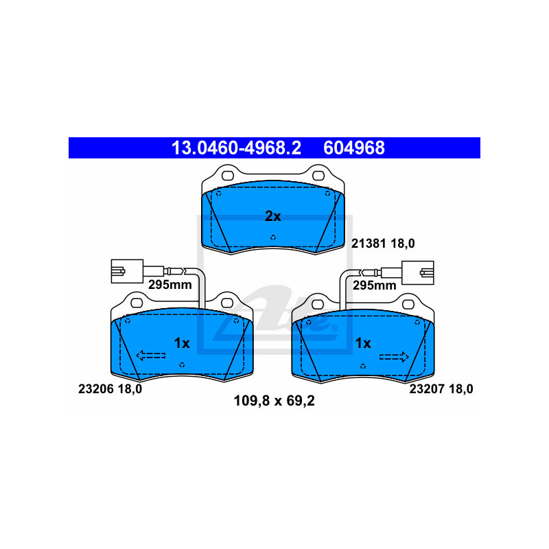 Jeu de quatre plaquettes de frein à disque ATE
