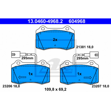 Jeu de quatre plaquettes de frein à disque ATE