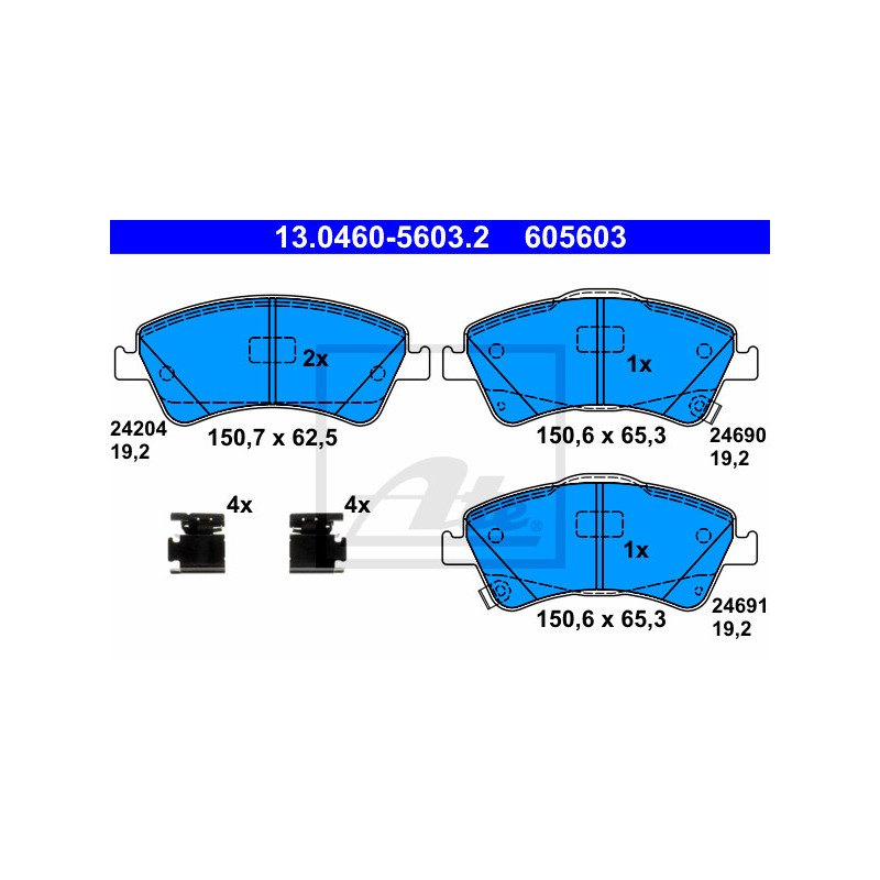 Jeu de quatre plaquettes de frein à disque ATE