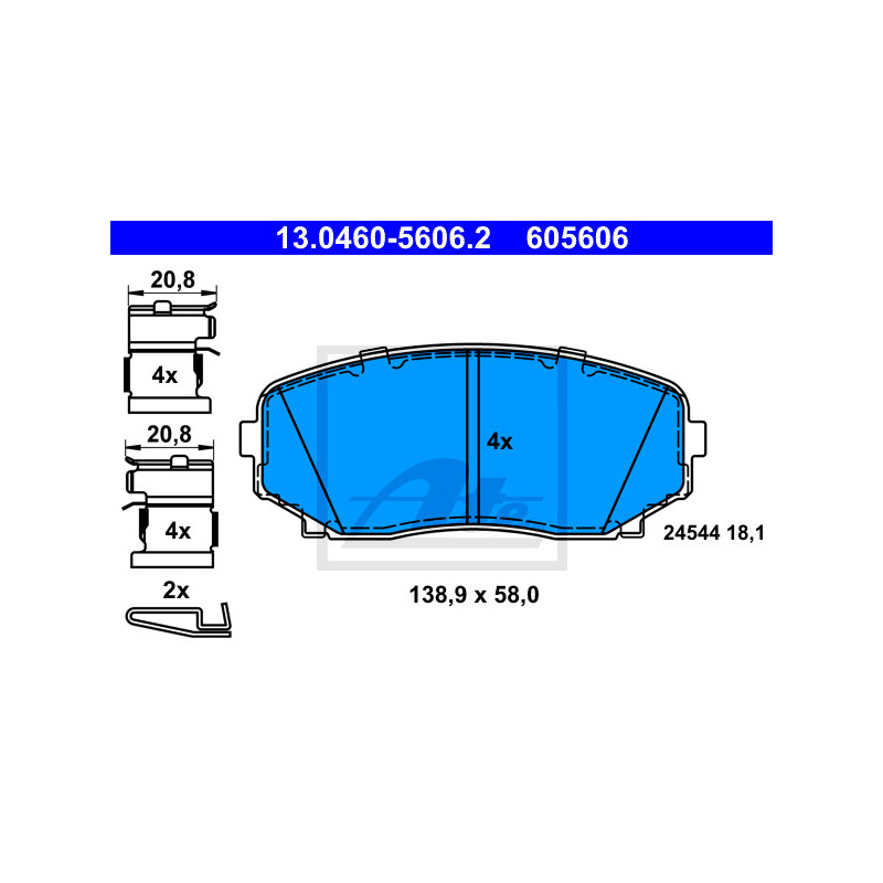 Jeu de quatre plaquettes de frein à disque ATE
