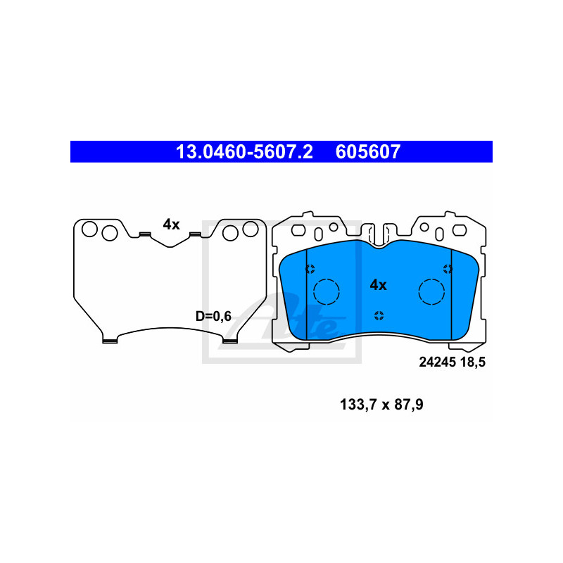 Jeu de quatre plaquettes de frein à disque ATE