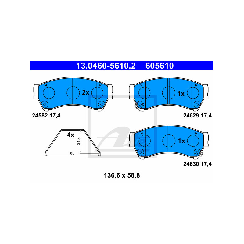 Jeu de quatre plaquettes de frein à disque ATE