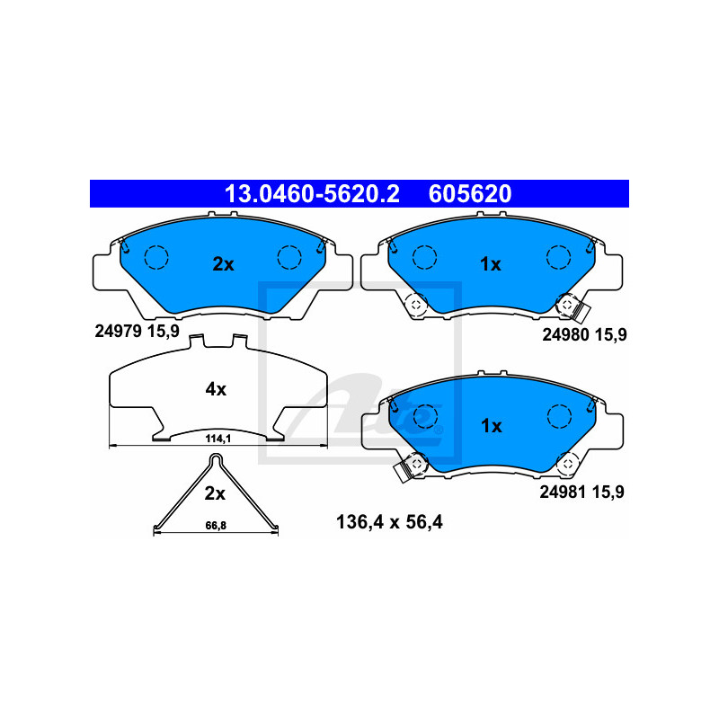 Jeu de quatre plaquettes de frein à disque ATE
