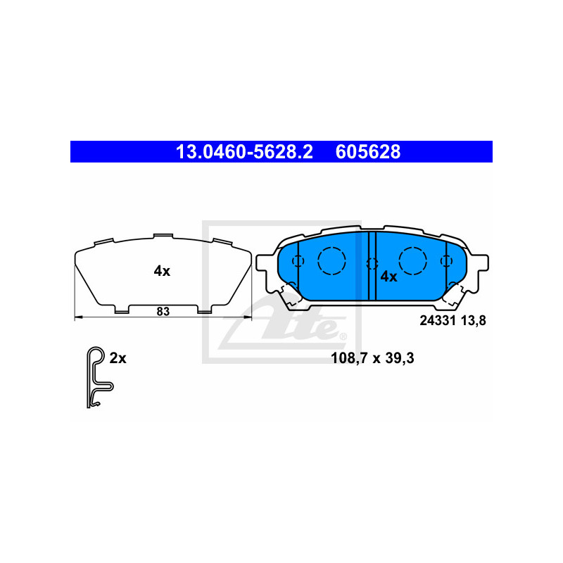 Jeu de quatre plaquettes de frein à disque ATE