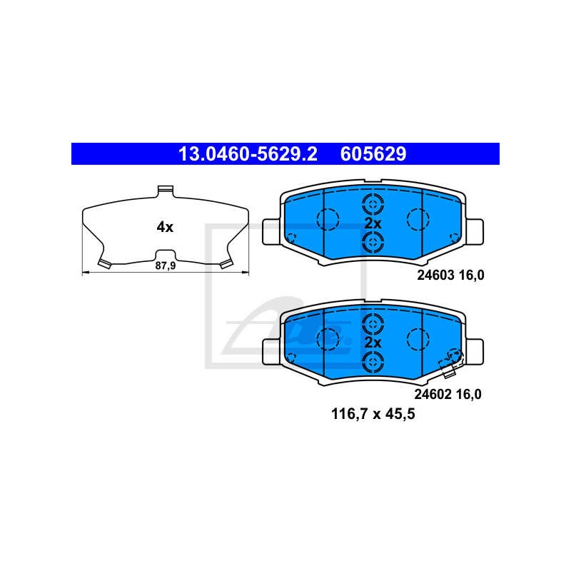 Jeu de quatre plaquettes de frein à disque ATE