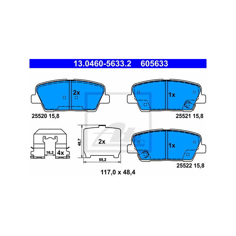 Jeu de quatre plaquettes de frein à disque ATE