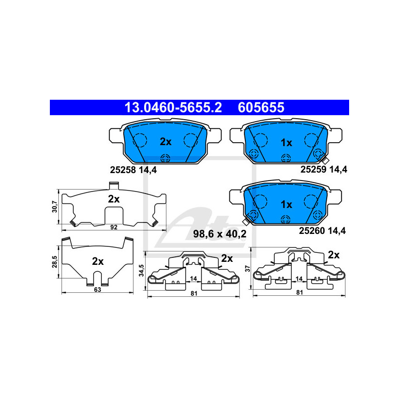 Jeu de quatre plaquettes de frein à disque ATE