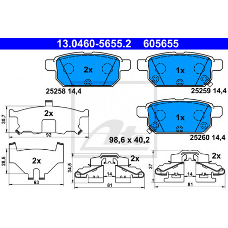 Jeu de quatre plaquettes de frein à disque ATE