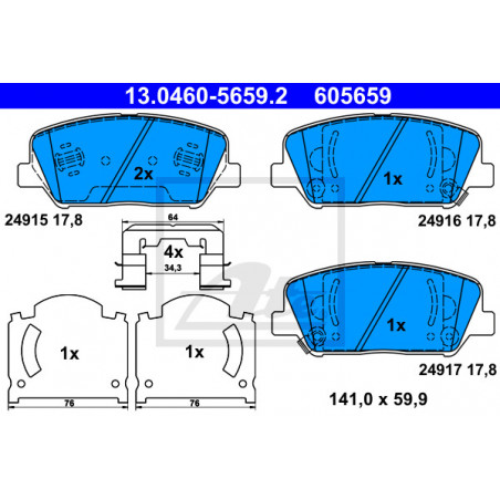 Jeu de quatre plaquettes de frein à disque ATE