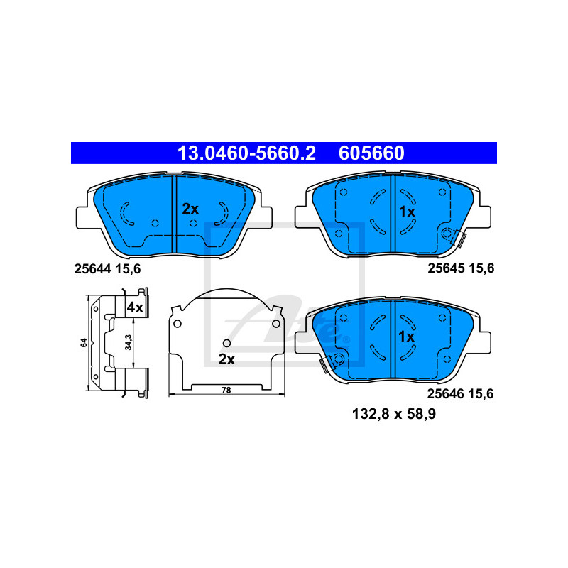 Jeu de quatre plaquettes de frein à disque ATE