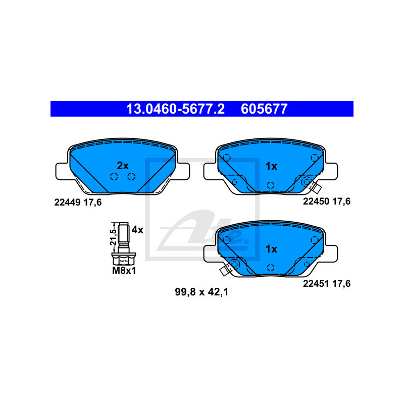 Jeu de quatre plaquettes de frein à disque ATE