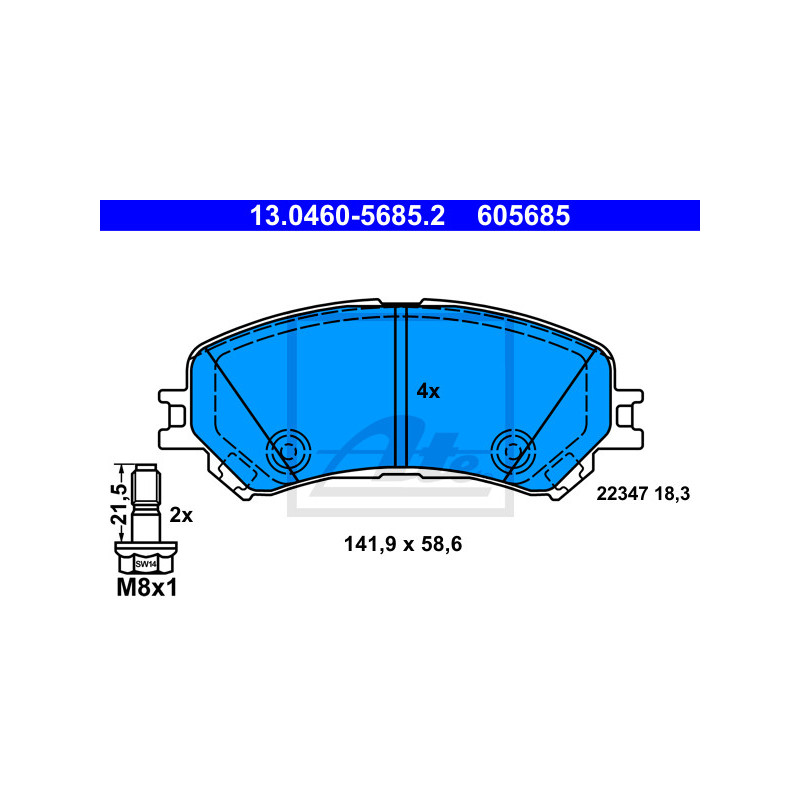 Jeu de quatre plaquettes de frein à disque ATE