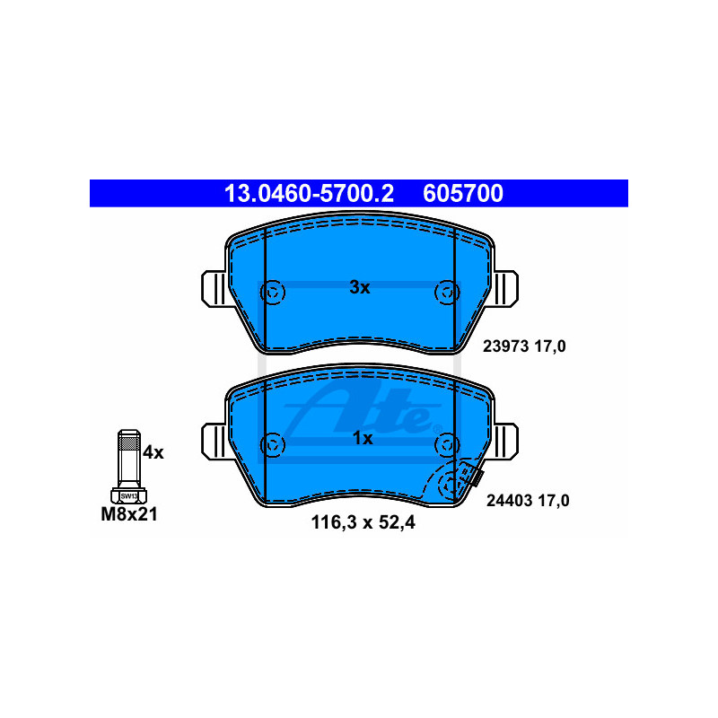 Jeu de quatre plaquettes de frein à disque ATE