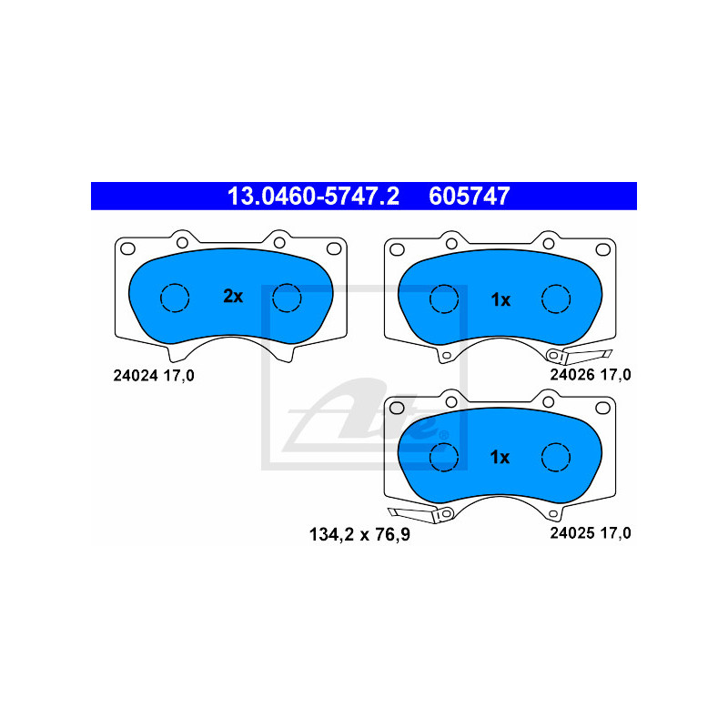 Jeu de quatre plaquettes de frein à disque ATE
