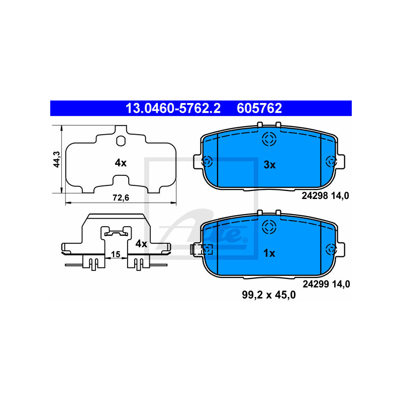 Jeu de quatre plaquettes de frein à disque ATE