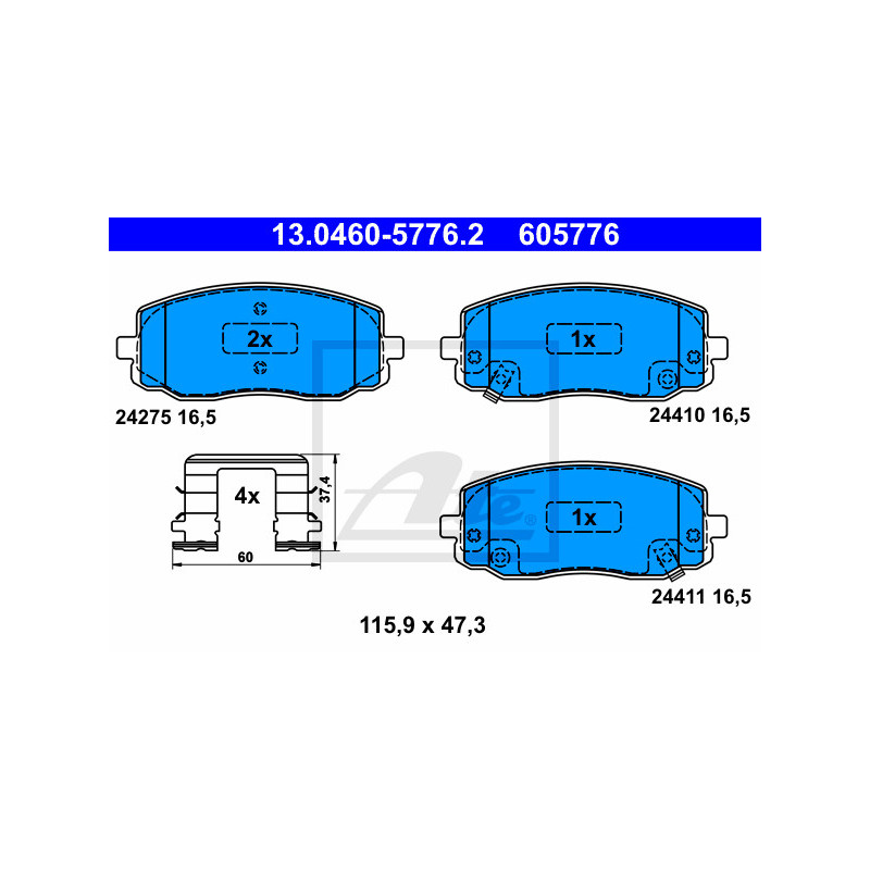 Jeu de quatre plaquettes de frein à disque ATE