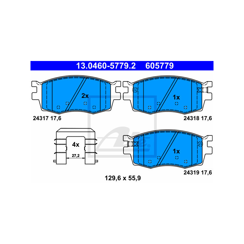 Jeu de quatre plaquettes de frein à disque ATE