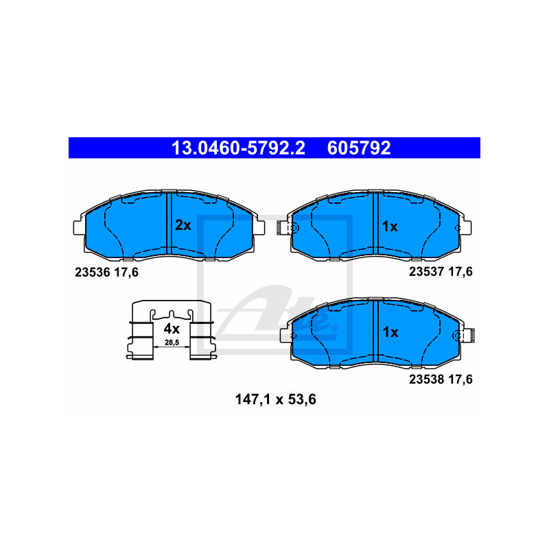 Jeu de quatre plaquettes de frein à disque ATE