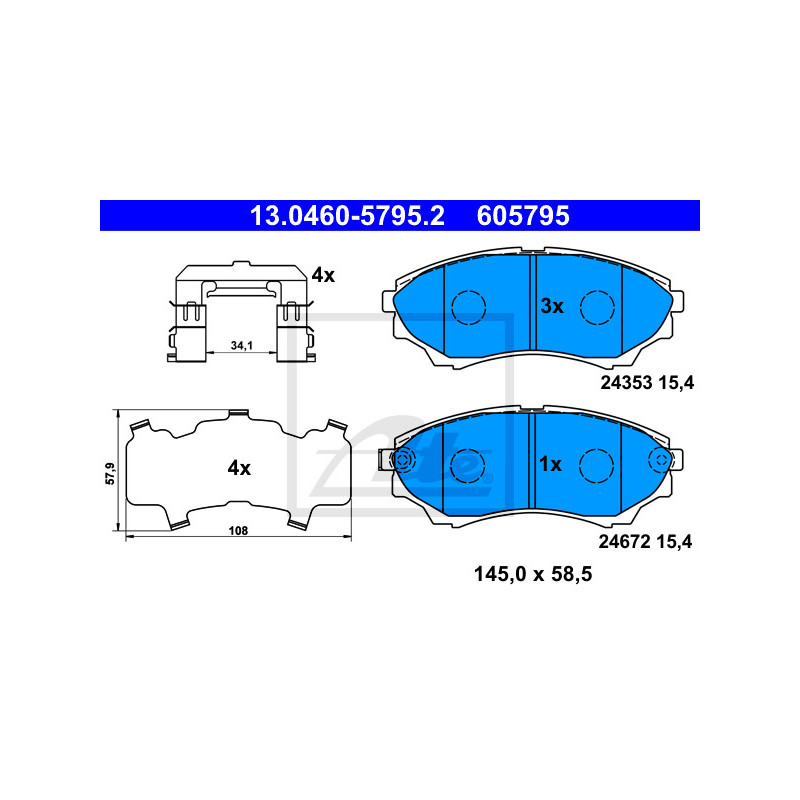 Jeu de quatre plaquettes de frein à disque ATE