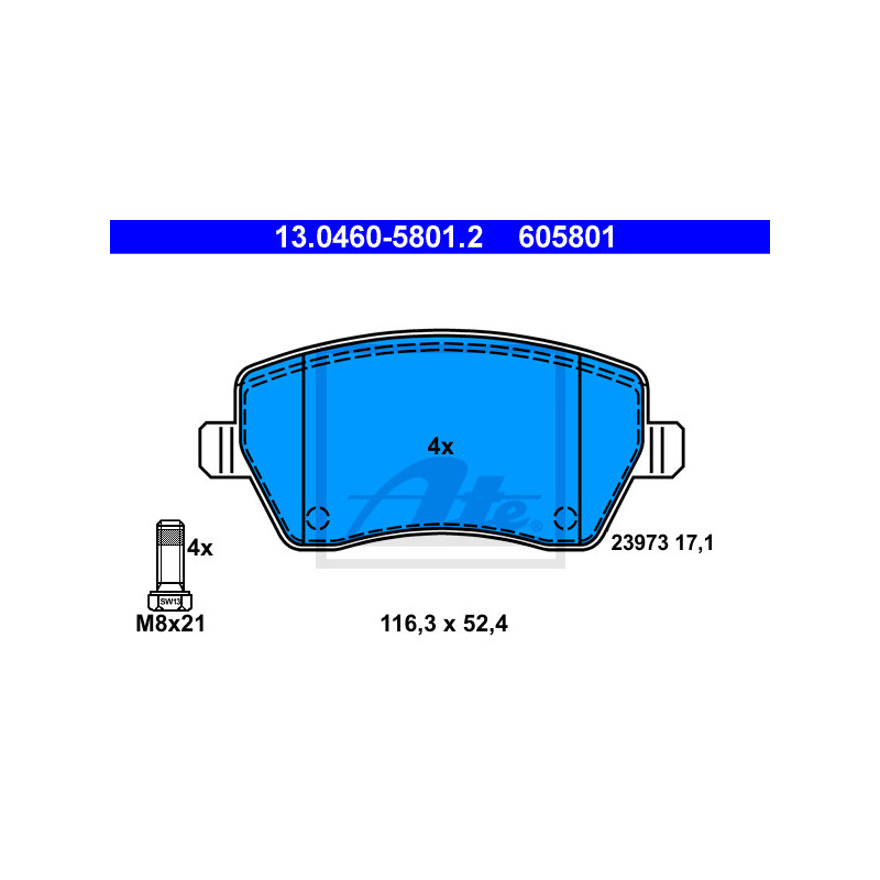 Jeu de quatre plaquettes de frein à disque ATE