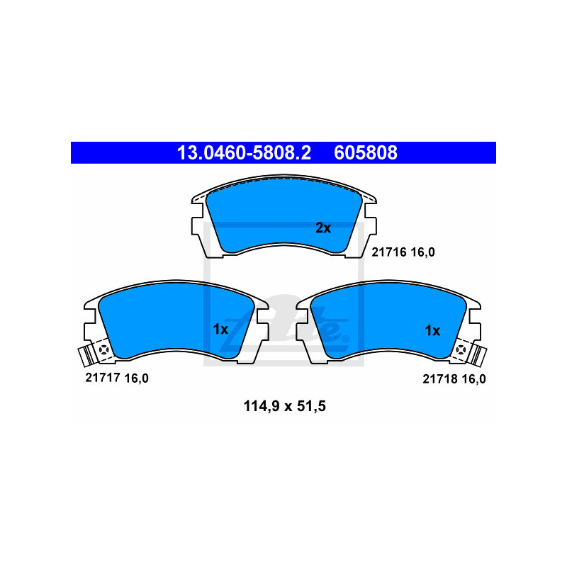 Jeu de quatre plaquettes de frein à disque ATE