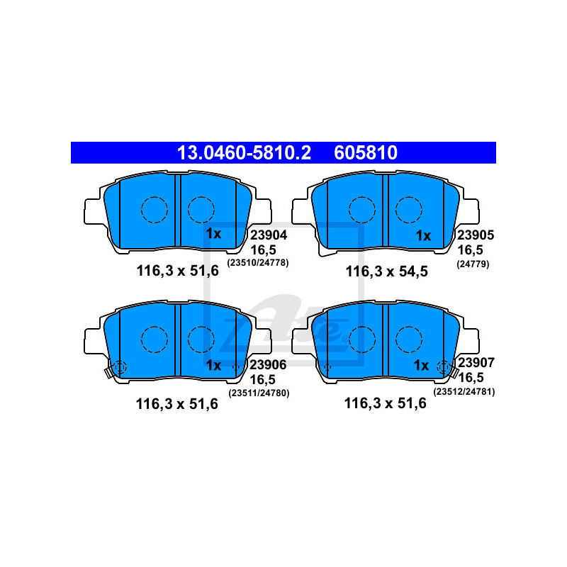 Jeu de quatre plaquettes de frein à disque ATE