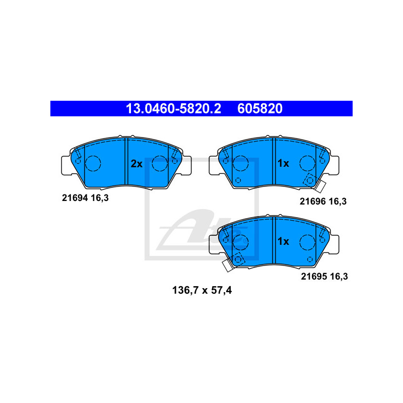 Jeu de quatre plaquettes de frein à disque ATE