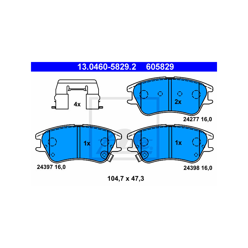 Jeu de quatre plaquettes de frein à disque ATE