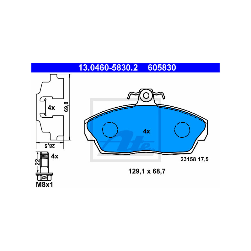 Jeu de quatre plaquettes de frein à disque ATE