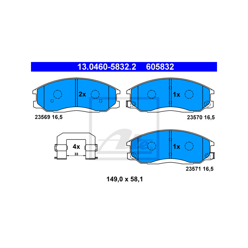 Jeu de quatre plaquettes de frein à disque ATE