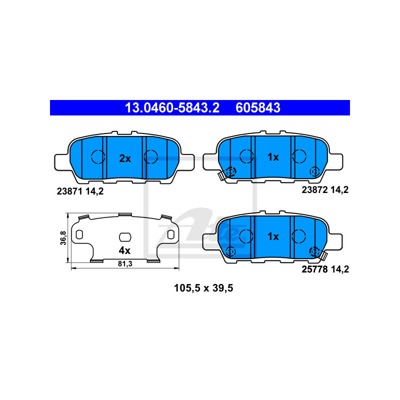 Jeu de quatre plaquettes de frein à disque ATE